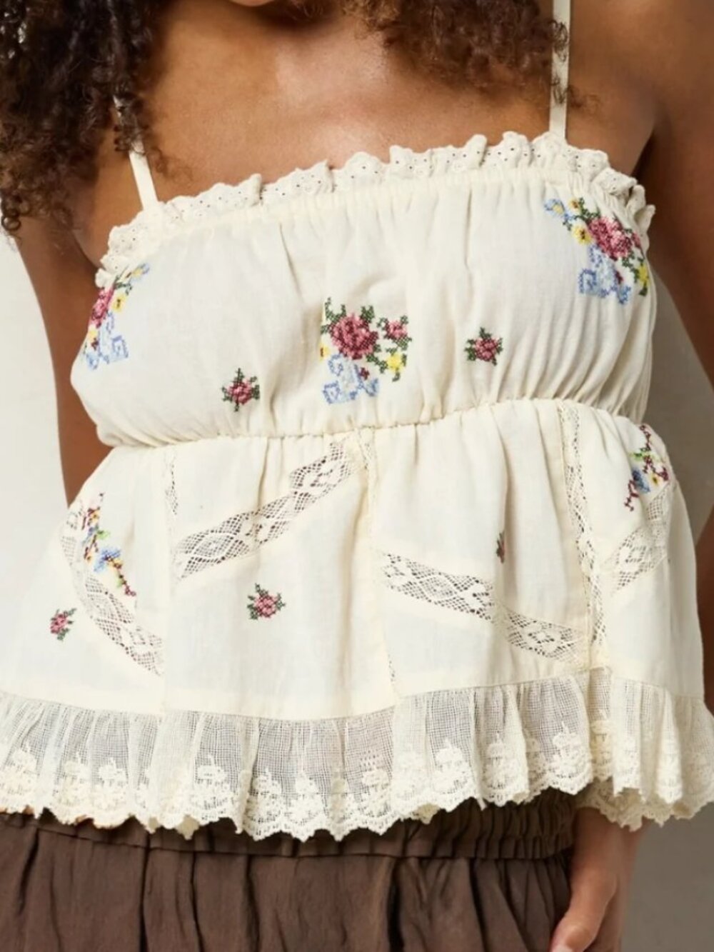 Natural Life NWT Cream Ruby Embroidered Lace Babydoll Cross Stitch Top